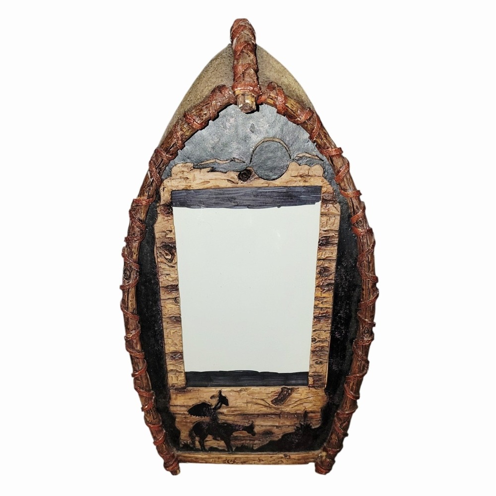Rustic Western Horse Photo Frame Canoe Twig Lodge Cabin Decor Easel Back 11x6